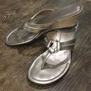 Lilly Pulitzer gold sandal wedge shoe